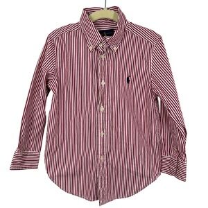 Polo Ralph Lauren Toddler Boys Red White Striped Button Down Shirt 4T Cotton